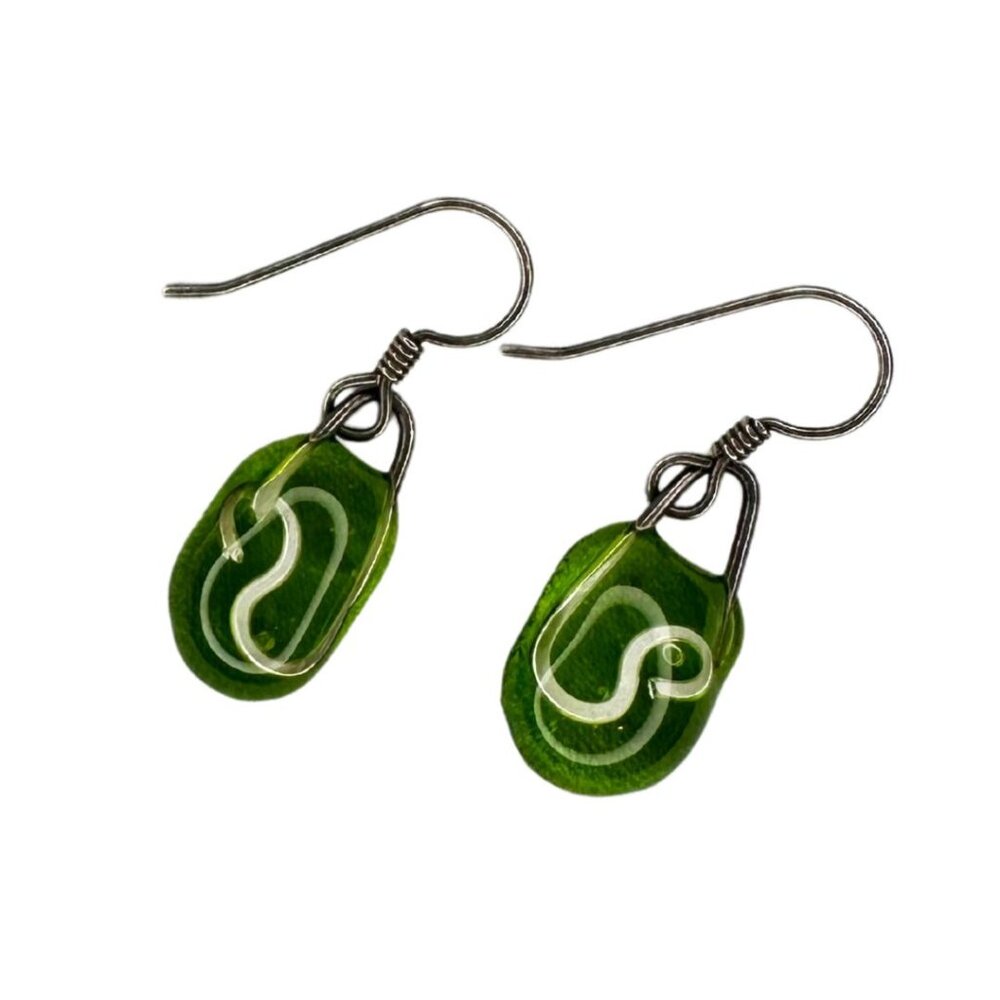Green fused glass Earrings with Metal Detailing
